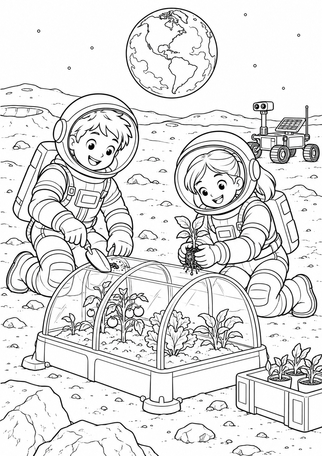 Kleurplaat: Een Moestuin op de Maan
