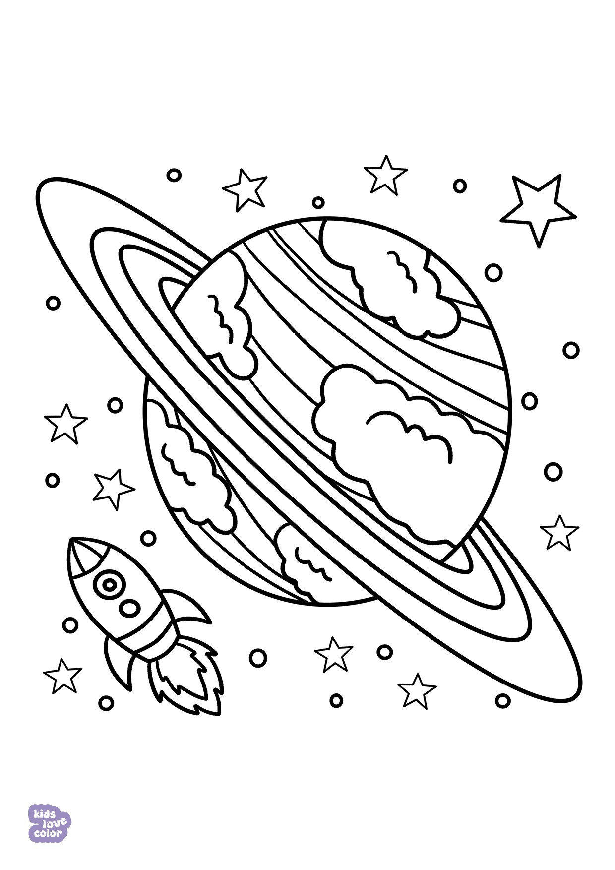 Gratis kleurplaat saturnus raket – kinderen