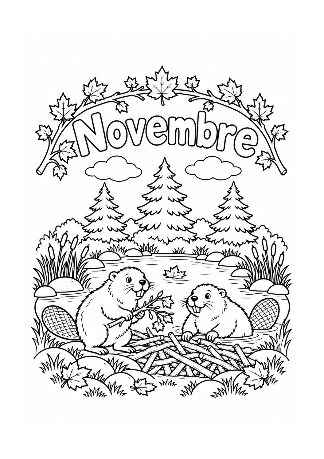 Kleurplaat: Novembre — Beverdam in Québec
