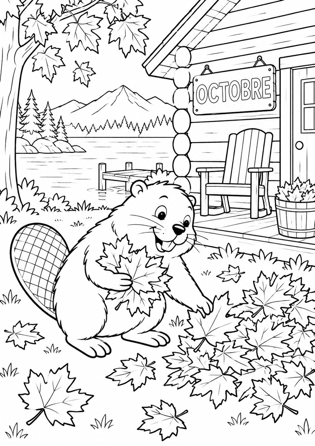 Kleurplaat: Oktober – Bever in Canada