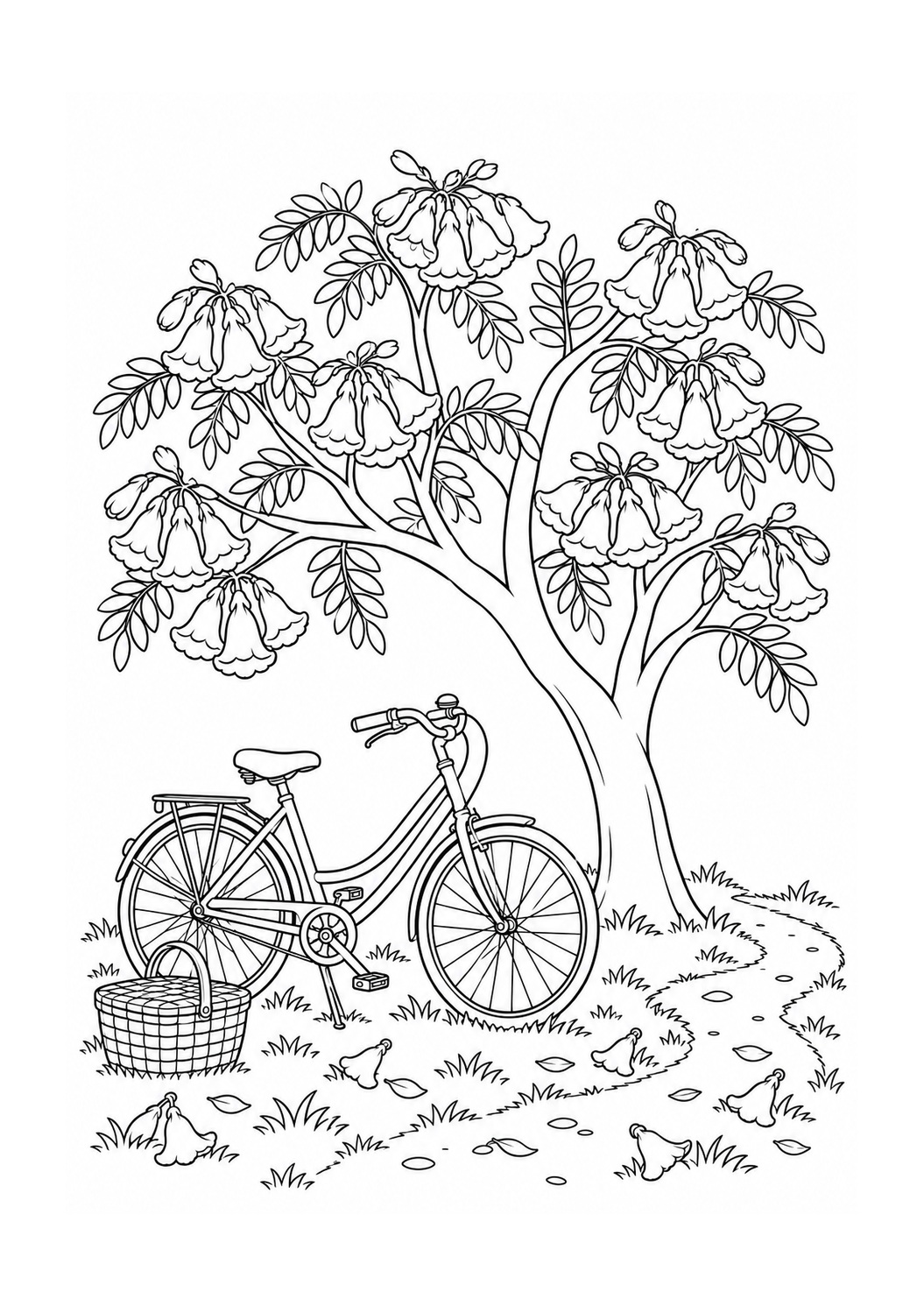 Kleurplaat: Fiets onder de Jacaranda in Pretoria