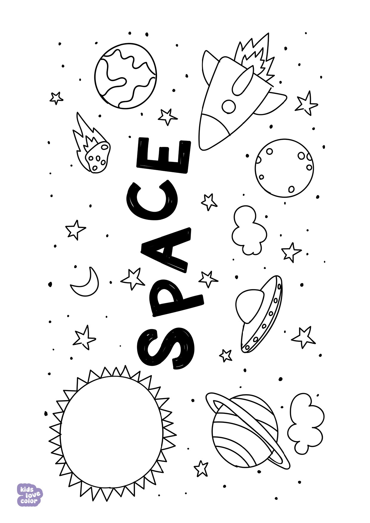 Gratis kleurplaat planeten en raketten – kinderen