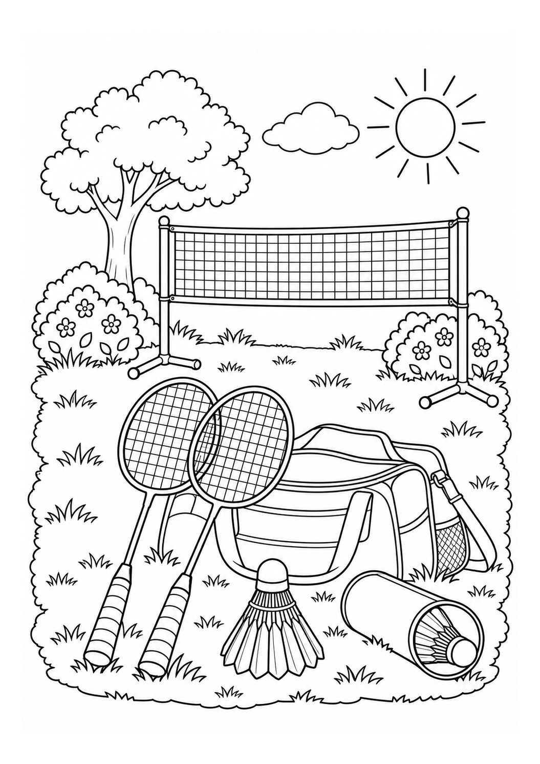 Kleurplaat: Badmintonspullen Klaar voor het Park