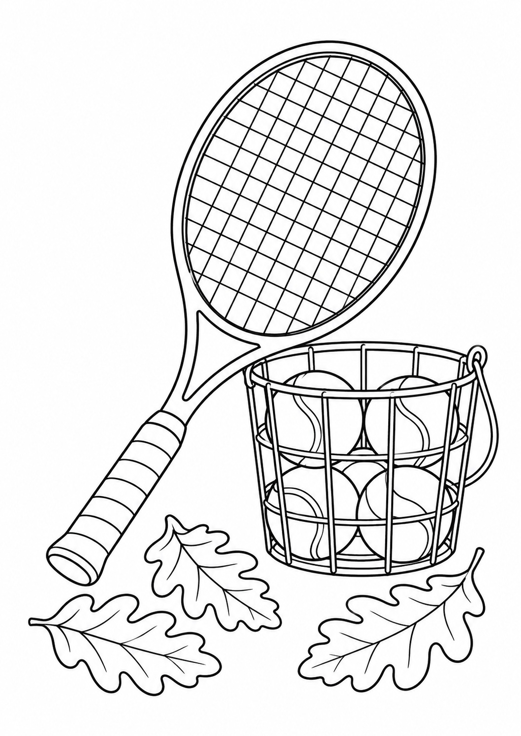 Kleurplaat: Tennisracket en Ballen in de Herfst