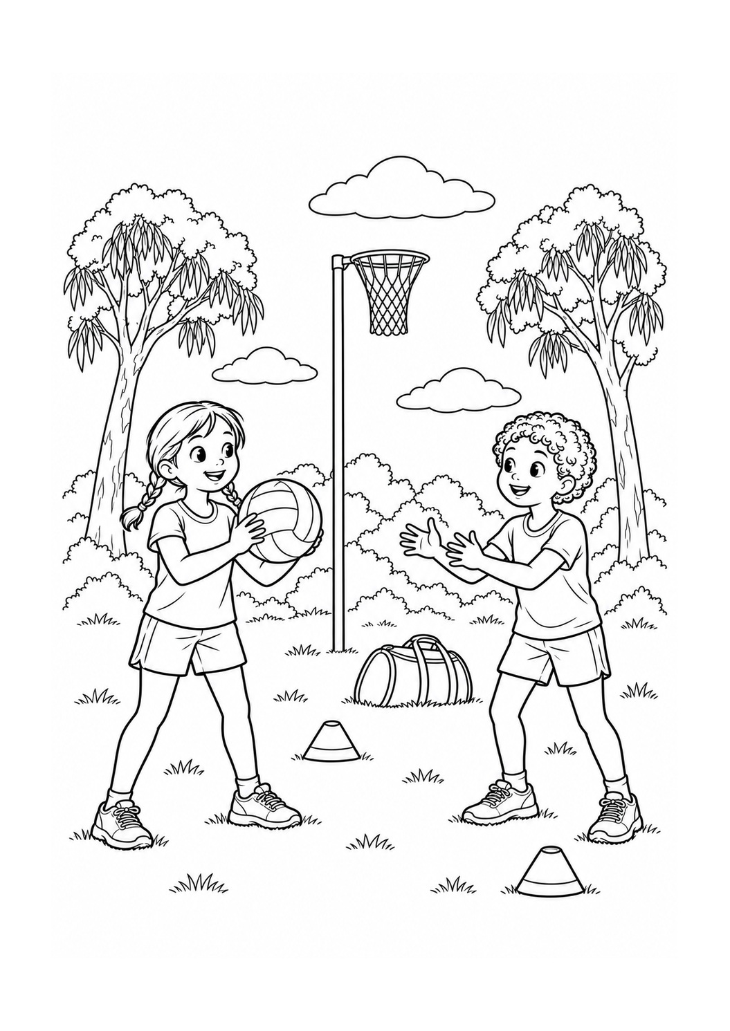 Kleurplaat: Samen Netbal Oefenen in Australië