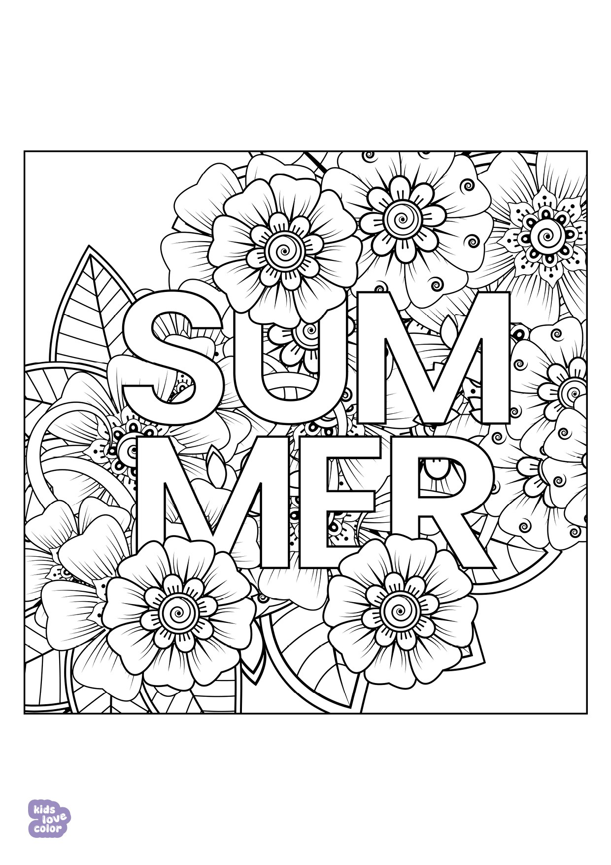 Gratis kleurplaat zomerbloemen met tekst – kinderen