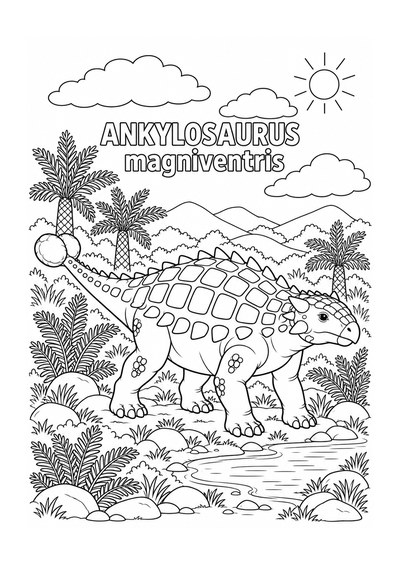 Kleurplaat: Ankylosaurus magniventris op Ontdekking